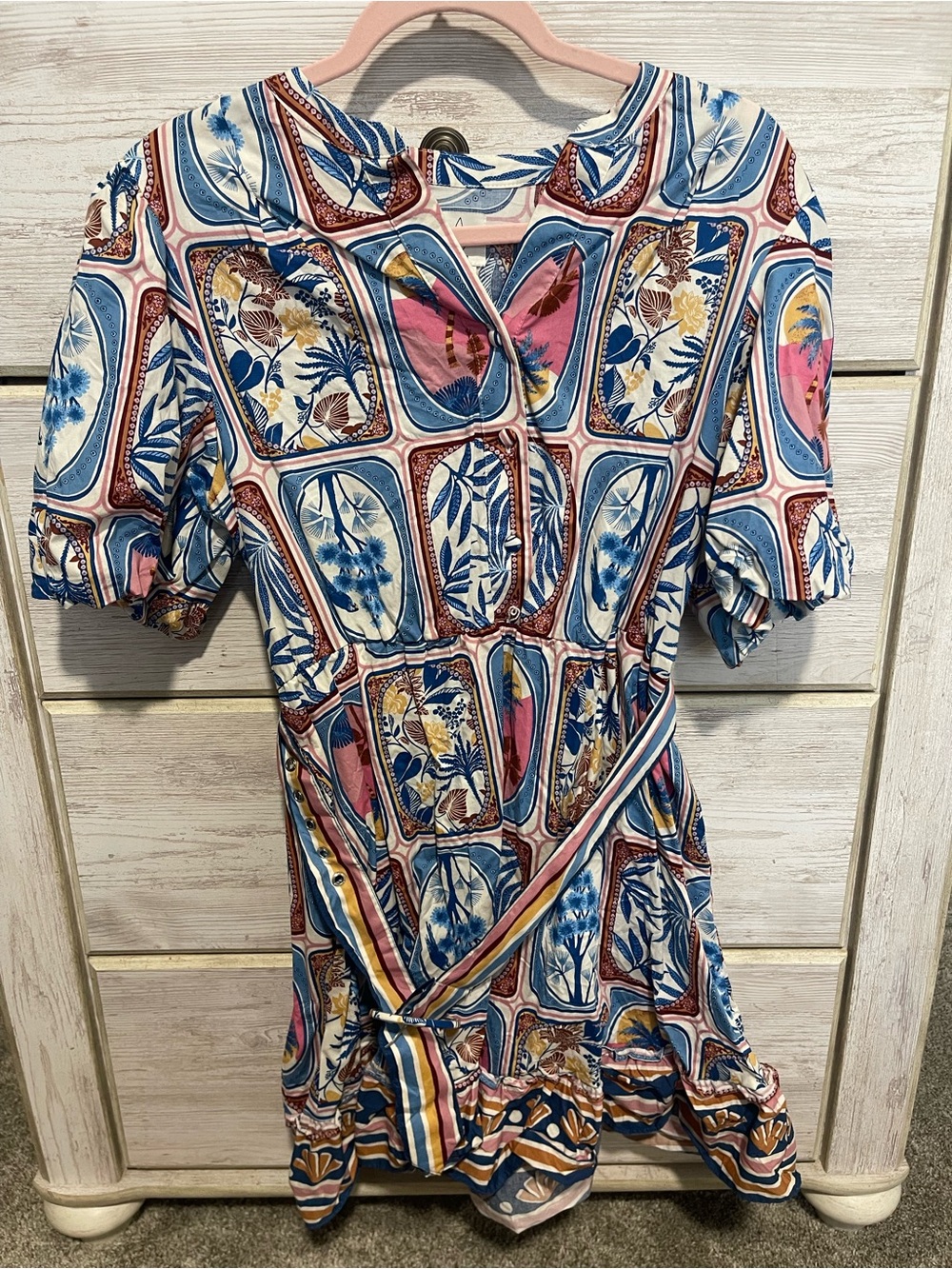 Joie Pink and Blue Botanical Paisley Print Dress